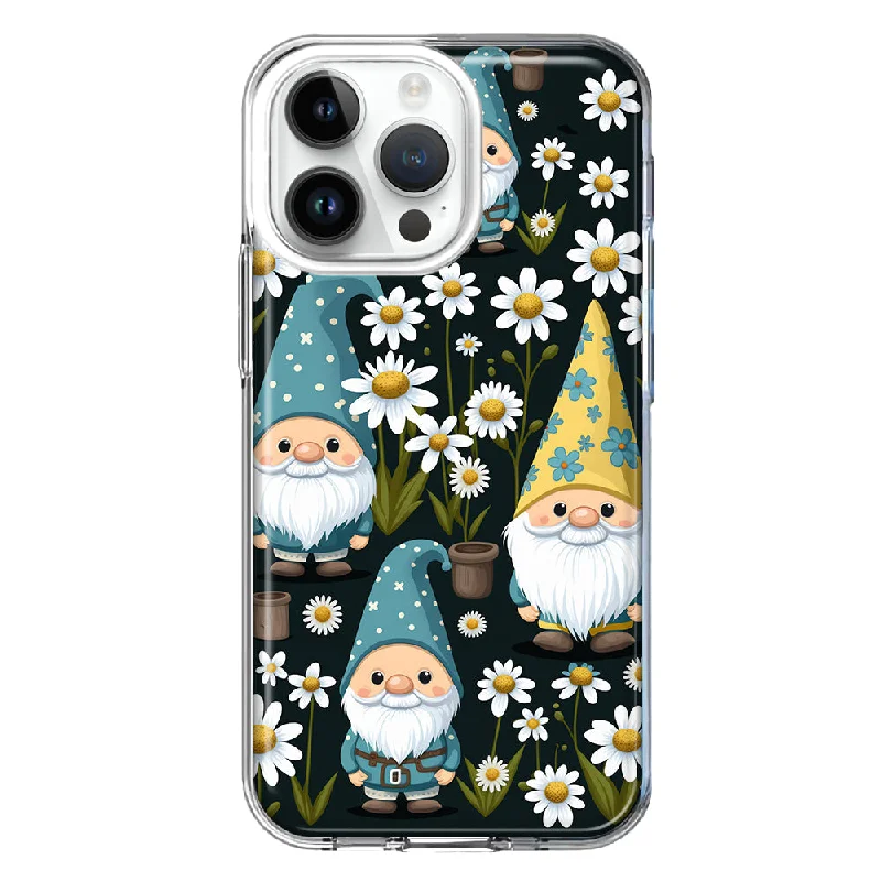 For Apple iPhone 15 Pro Cute White Daisies Gnomes Flowers Floral Double Layer Phone Case Cover