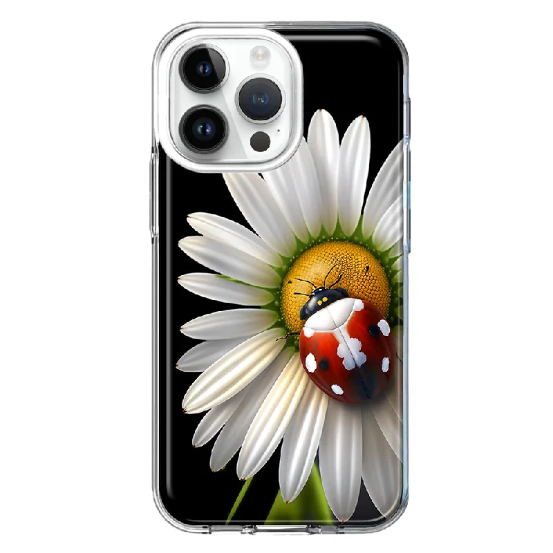 For Apple iPhone 15 Pro Cute White Daisy Red Ladybug Double Layer Phone Case Cover