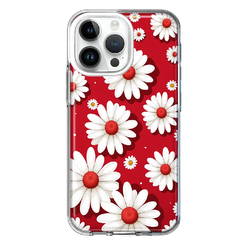 For Apple iPhone 15 Pro Cute White Red Daisies Polkadots Double Layer Phone Case Cover