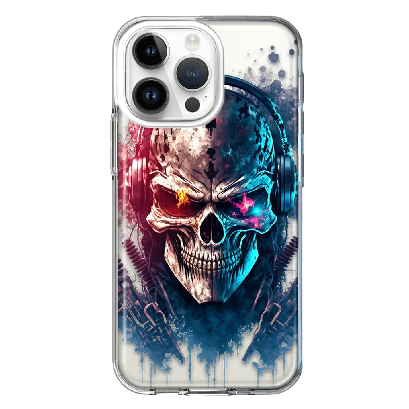 For Apple iPhone 15 Pro Cyberpunk Machine Headphones Skull Double Layer Phone Case Cover