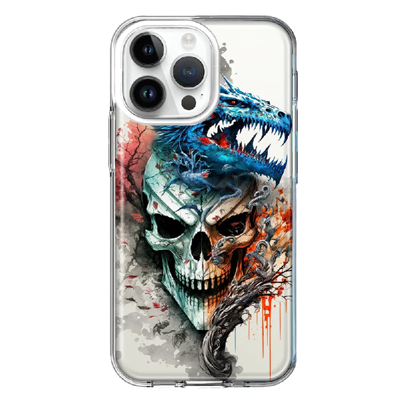 For Apple iPhone 15 Pro Fantasy Blue Dragon Dream Skull Double Layer Phone Case Cover