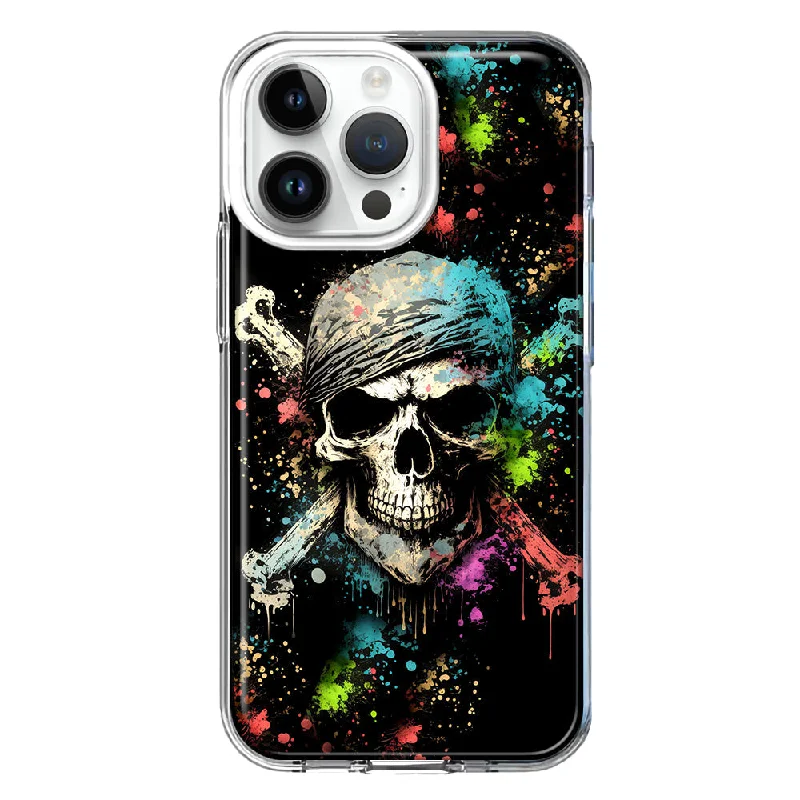 For Apple iPhone 15 Pro Fantasy Paint Splash Pirate Skull Design Hybrid Protective Phone Case Cover