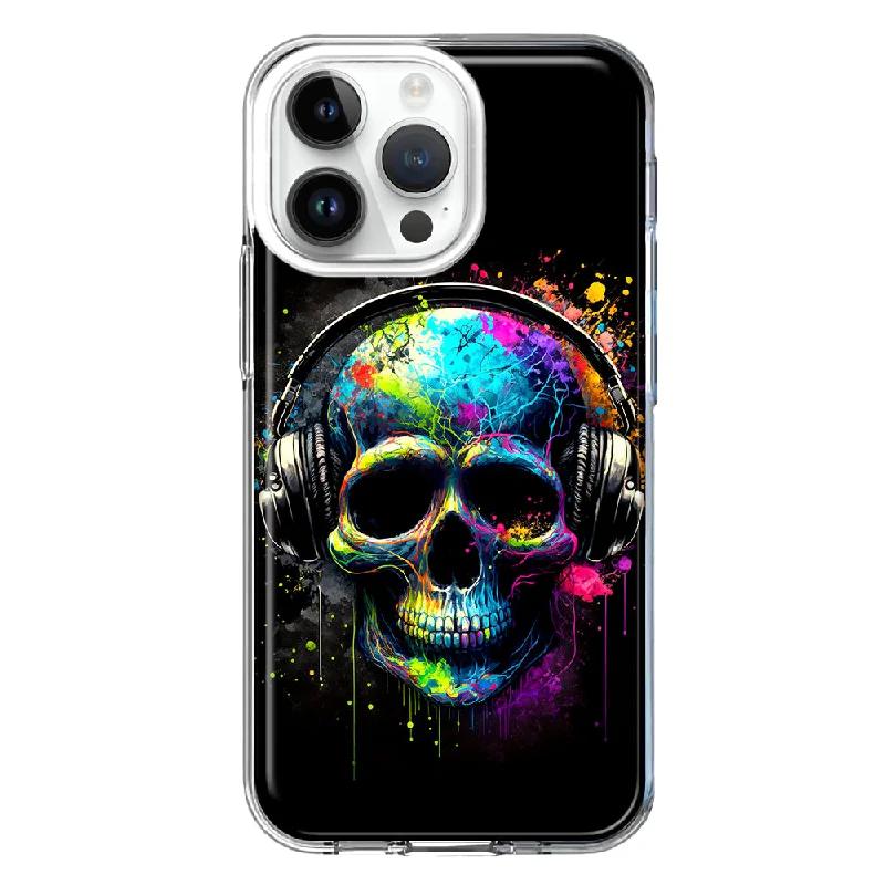 For Apple iPhone 15 Pro Fantasy Skull Headphone Colorful Pop Art Design Hybrid Protective Phone Case Cover