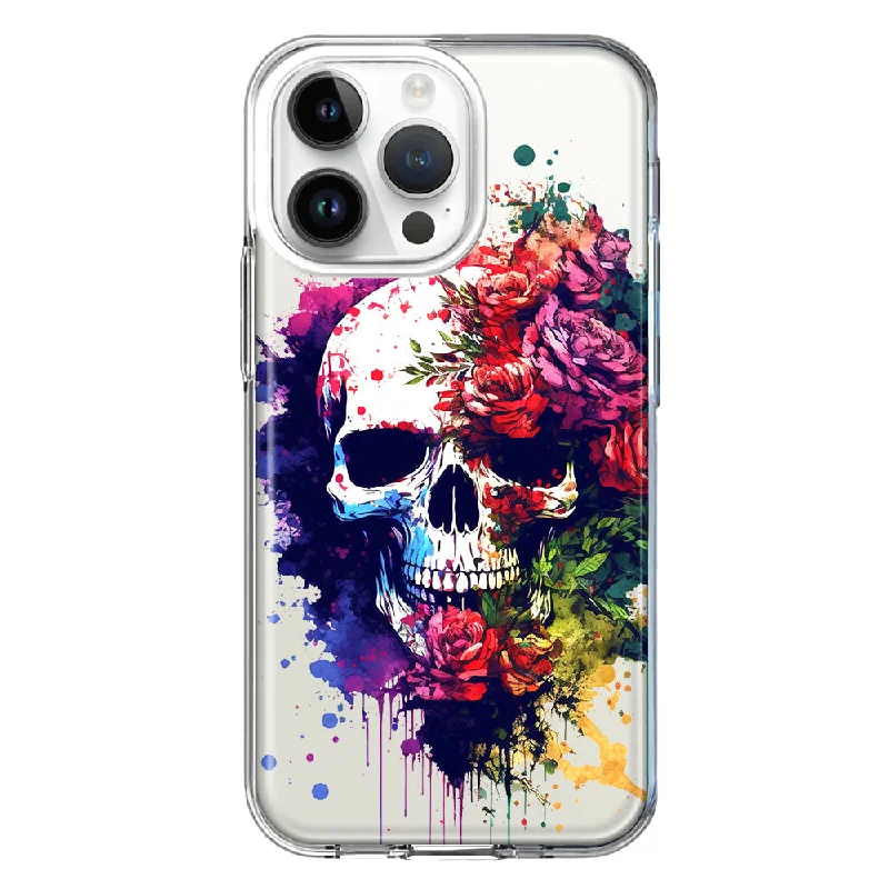 For Apple iPhone 15 Pro Fantasy Skull Red Purple Roses Design Hybrid Protective Phone Case Cover