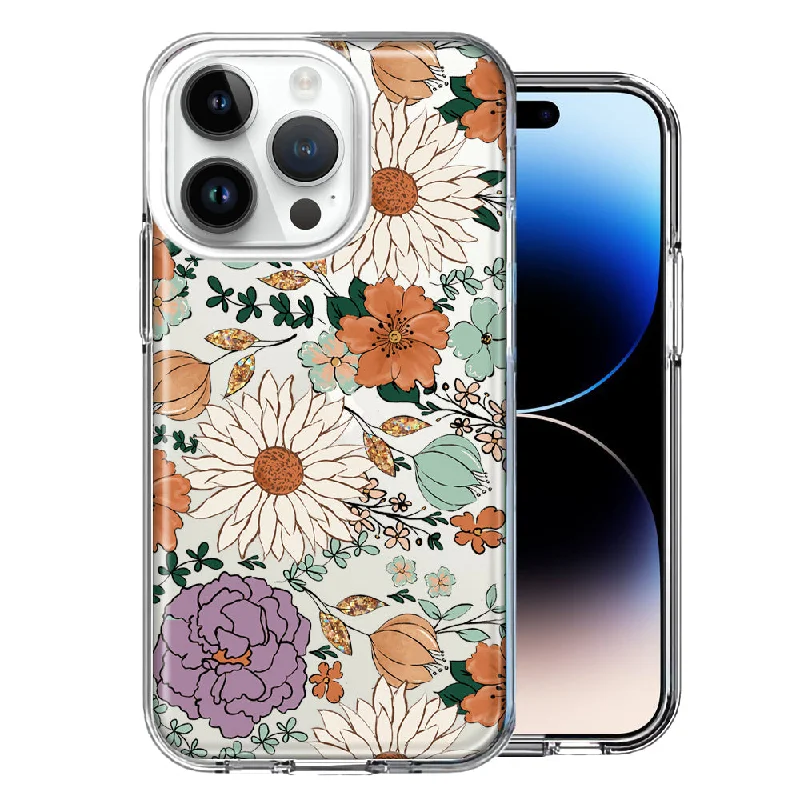 For Apple iPhone 15 Pro Feminine Classy Flowers Fall Toned Floral Wallpaper Style Double Layer Phone Case Cover