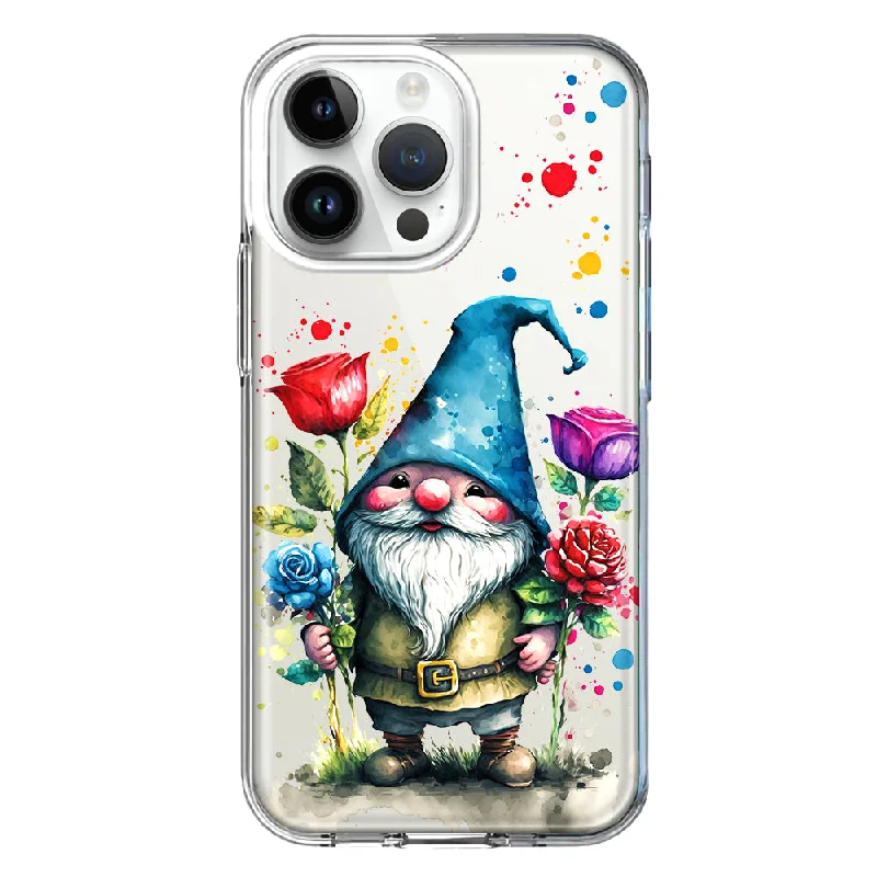 For Apple iPhone 15 Pro Gnome Red Purple Blue Roses Garden Design Hybrid Protective Phone Case Cover