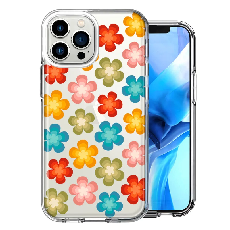 For Apple iPhone 15 Pro Groovy Gradient Retro Color Flowers Double Layer Phone Case Cover