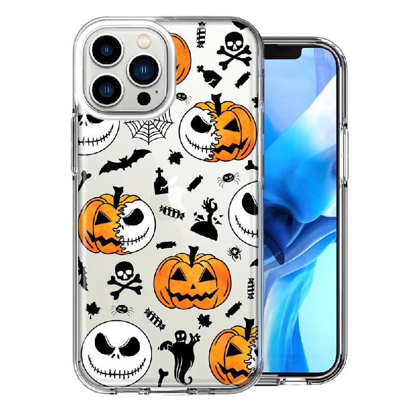 For Apple iPhone 15 Pro Halloween Jack-O-Lantern Pumpkin Skull Spooky Design Double Layer Phone Case Cover