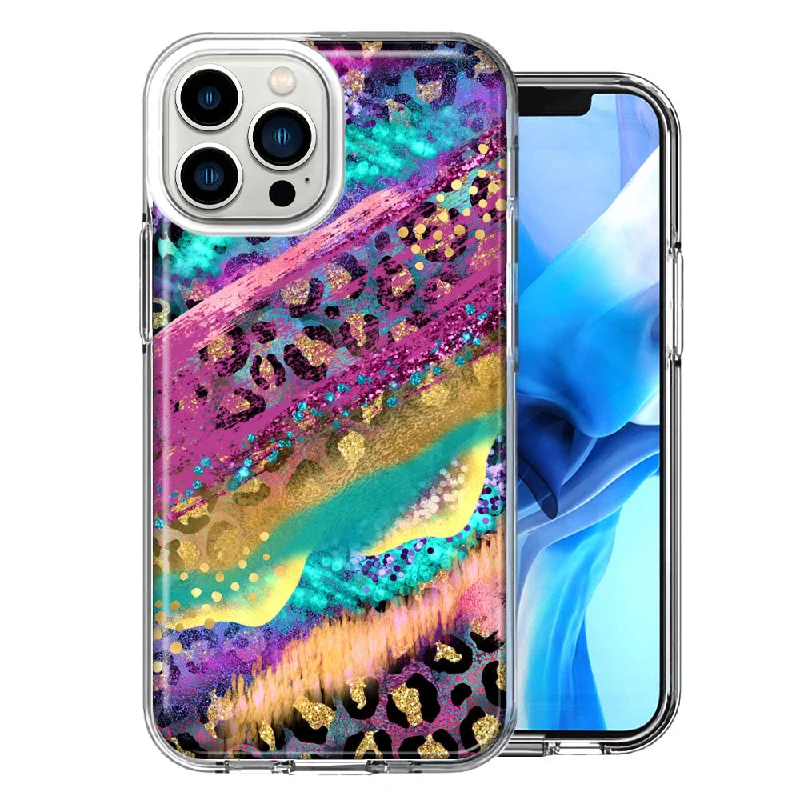 For Apple iPhone 15 Pro Leopard Paint Colorful Beautiful Abstract Milkyway Design Double Layer Phone Case Cover