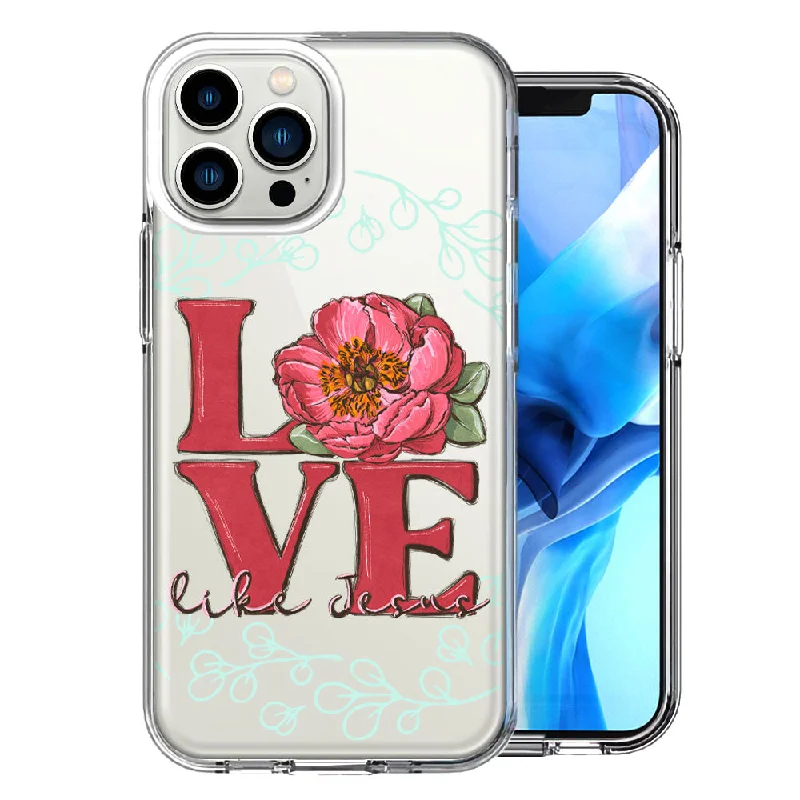 For Apple iPhone 15 Pro Love Like Jesus Flower Text Christian Design Double Layer Phone Case Cover