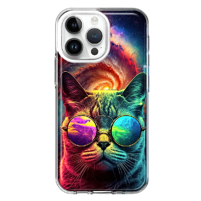 For Apple iPhone 15 Pro Neon Rainbow Galaxy Cat Hybrid Protective Phone Case Cover