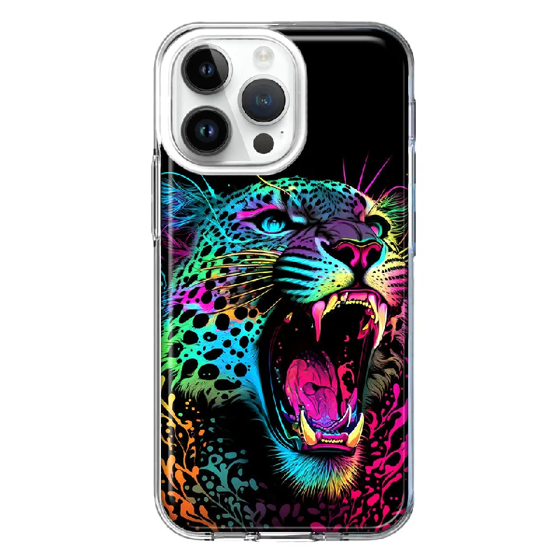 For Apple iPhone 15 Pro Neon Rainbow Glow Colorful Leopard Hybrid Protective Phone Case Cover