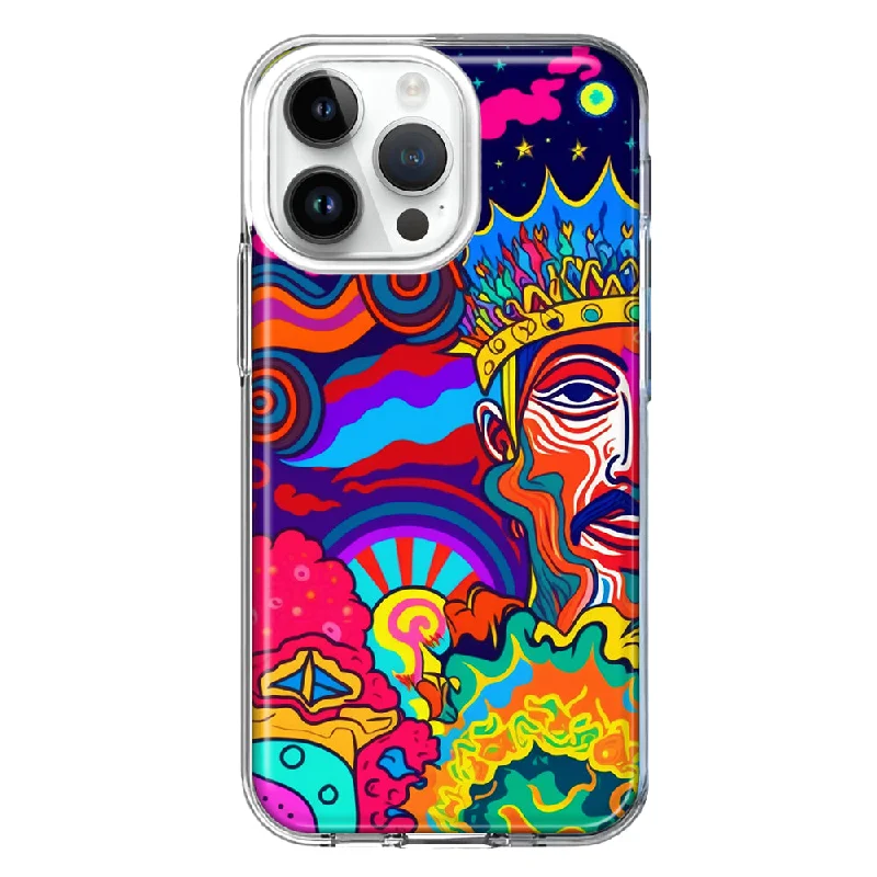 For Apple iPhone 15 Pro Neon Rainbow Psychedelic Indie Hippie Indie King Hybrid Protective Phone Case Cover