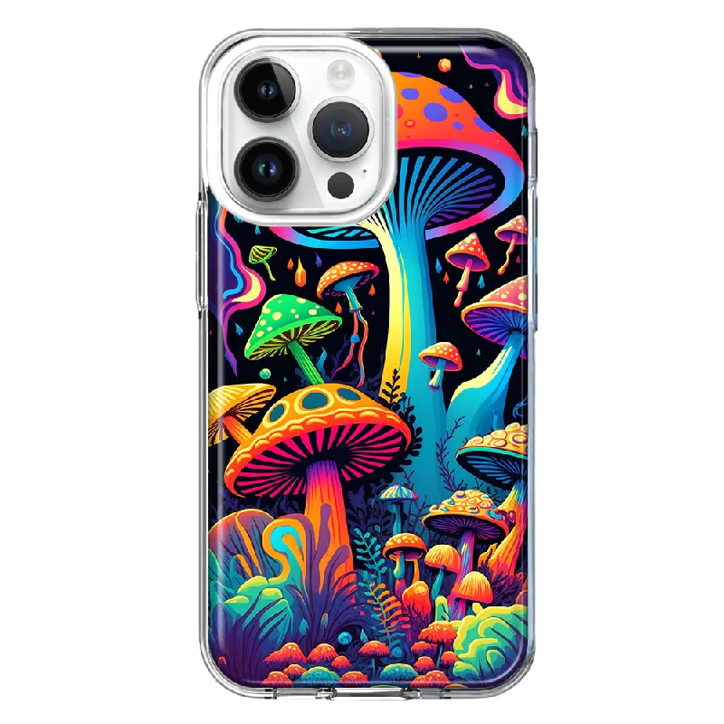 For Apple iPhone 15 Pro Neon Rainbow Psychedelic Indie Hippie Mushrooms Hybrid Protective Phone Case Cover