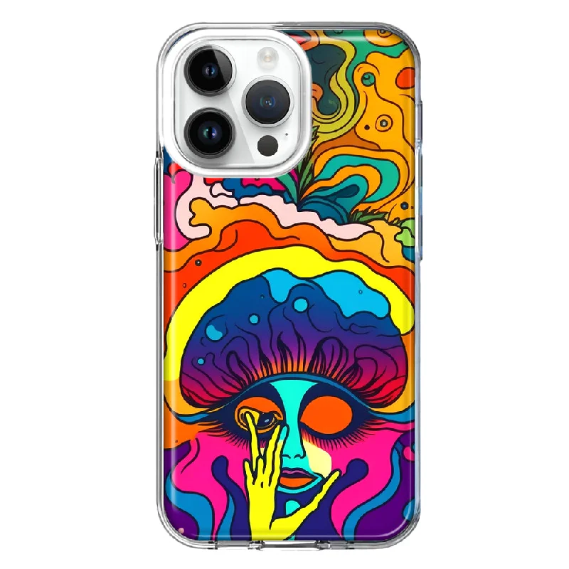 For Apple iPhone 15 Pro Neon Rainbow Psychedelic Trippy Hippie Big Brain Design Hybrid Protective Phone Case Cover