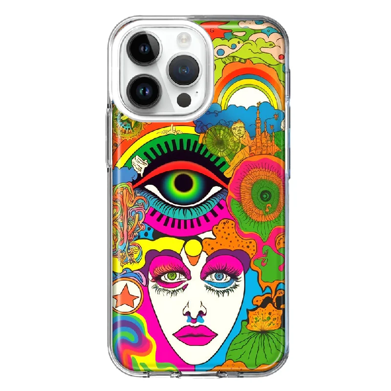 For Apple iPhone 15 Pro Neon Rainbow Psychedelic Trippy Hippie Daydream Design Hybrid Protective Phone Case Cover