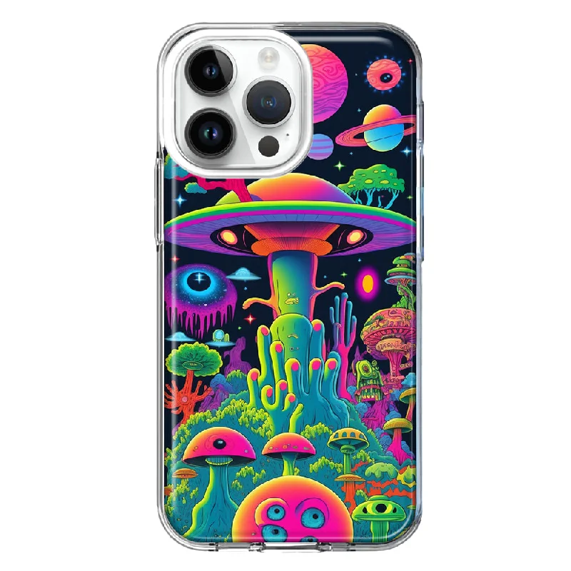 For Apple iPhone 15 Pro Neon Rainbow Psychedelic UFO Alien Planet Hybrid Protective Phone Case Cover