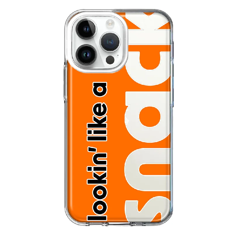 For Apple iPhone 15 Pro Orange Clear Funny Text Quote Snack Design Hybrid Protective Phone Case Cover