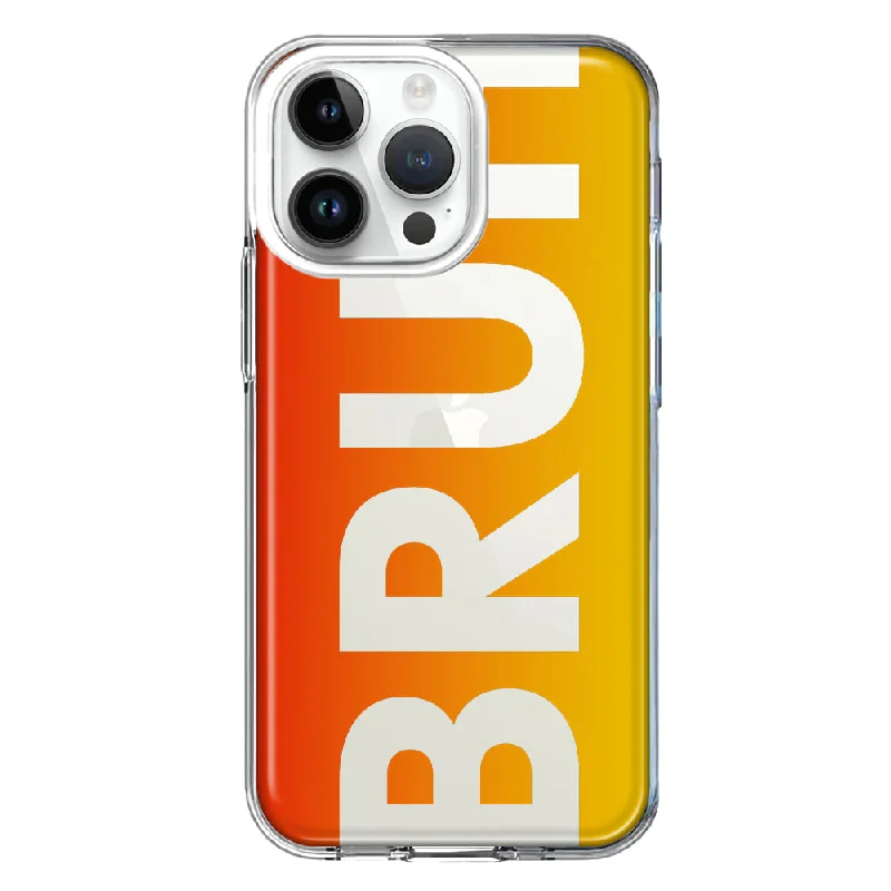 For Apple iPhone 15 Pro Orange Red Clear Funny Text Quote Bruh Design Hybrid Protective Phone Case Cover