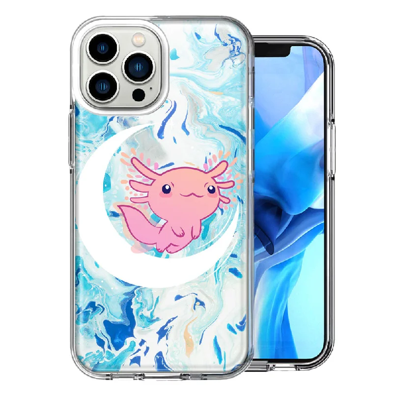 For Apple iPhone 15 Pro Pink Axolotl Moon Design Double Layer Phone Case Cover