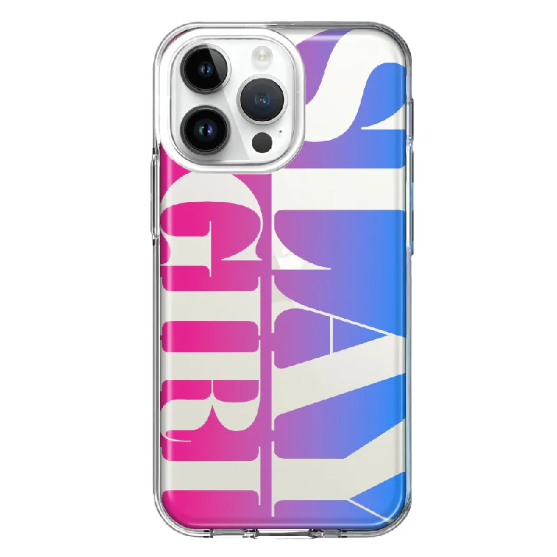 For Apple iPhone 15 Pro Pink Blue Clear Funny Text Quote Slay Girl Design Hybrid Protective Phone Case Cover