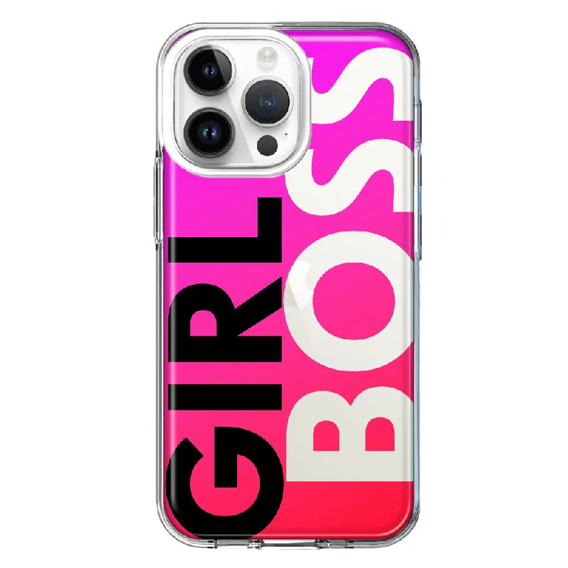 For Apple iPhone 15 Pro Pink Clear Funny Text Quote Girl Boss Design Hybrid Protective Phone Case Cover