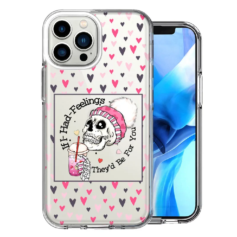 For Apple iPhone 15 Pro Pink Dead Valentine Skull Frap Hearts If I had Feelings They'd Be For You Love Double Layer Phone Case Cover