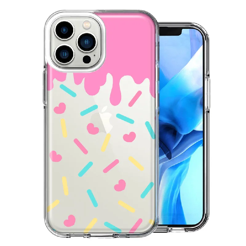 For Apple iPhone 15 Pro Pink Drip Frosting Cute Heart Sprinkles Kawaii Cake Design Double Layer Phone Case Cover