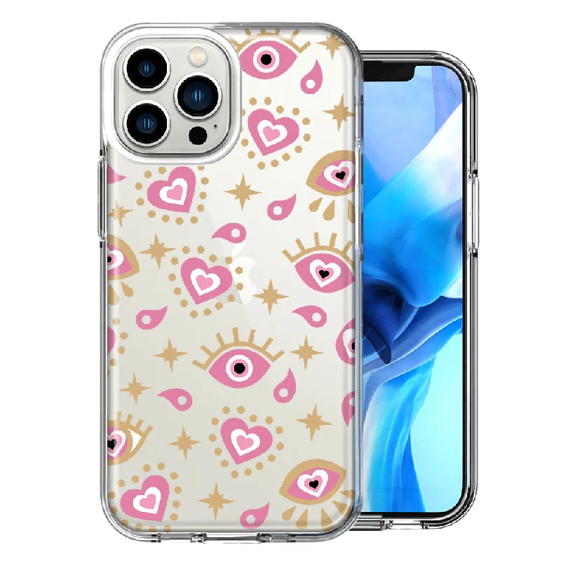 For Apple iPhone 15 Pro Pink Evil Eye Lucky Love Law of Attraction Design Double Layer Phone Case Cover