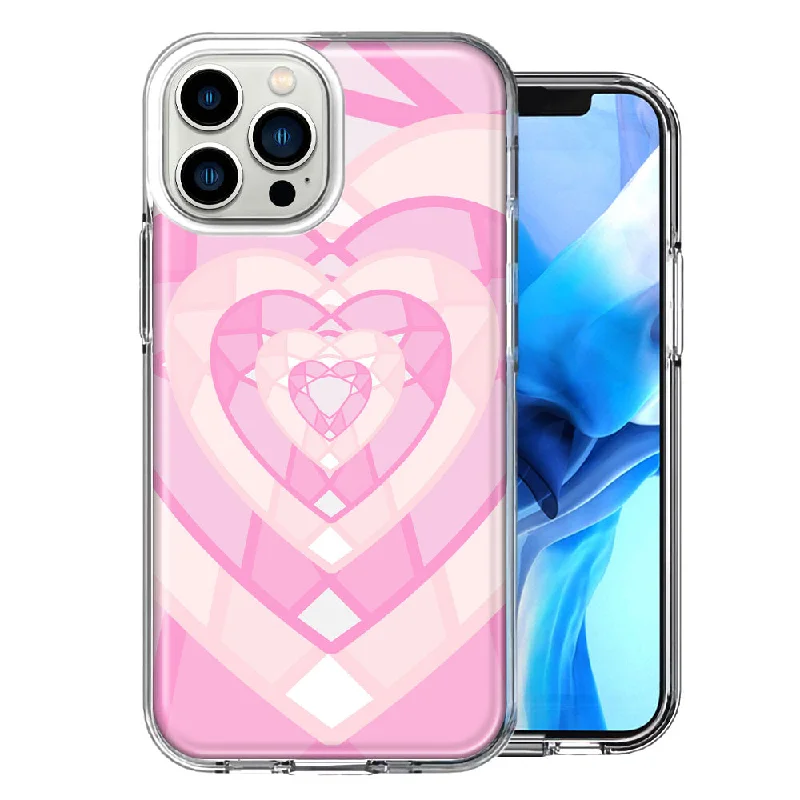 For Apple iPhone 15 Pro Pink Gem Hearts Design Double Layer Phone Case Cover