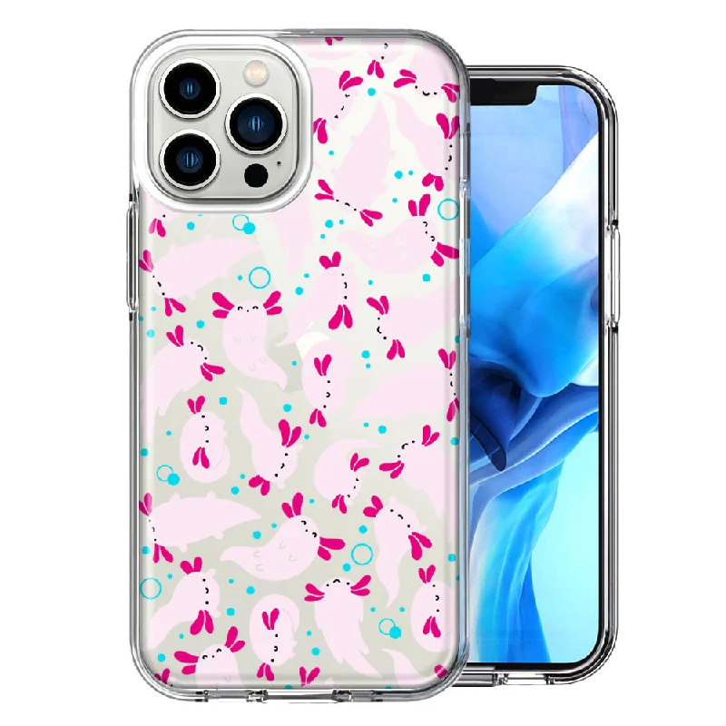 For Apple iPhone 15 Pro Pink Happy Swimming Axolotls Polka Dots Double Layer Phone Case Cover