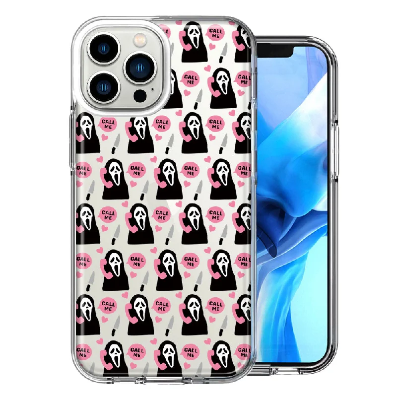 For Apple iPhone 15 Pro Pink Horror Valentine Character Ghostface Boyfriend Call Me Hearts Double Layer Phone Case Cover