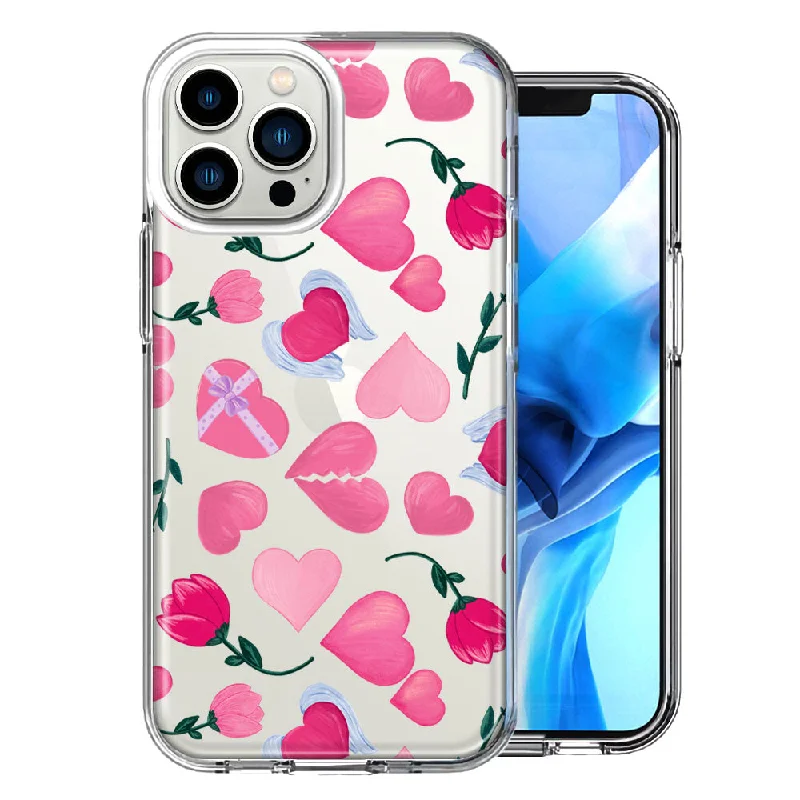 For Apple iPhone 15 Pro Pretty Valentines Day Hearts Chocolate Candy Angel Flowers Double Layer Phone Case Cover