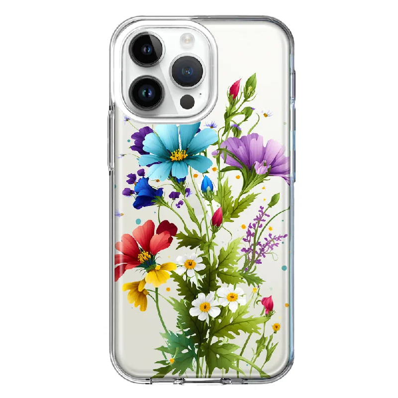 For Apple iPhone 15 Pro Purple Yellow Red Spring Flowers Floral Hybrid Protective Phone Case Cover