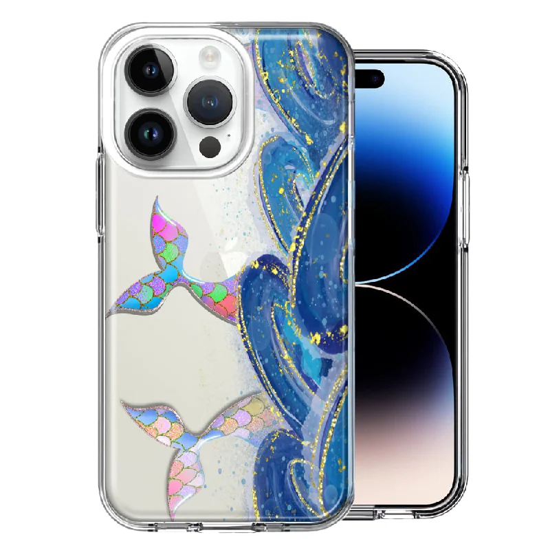 For Apple iPhone 15 Pro Rainbow Mermaid Tails Scales Ocean Waves Beach Girls Summer Double Layer Phone Case Cover