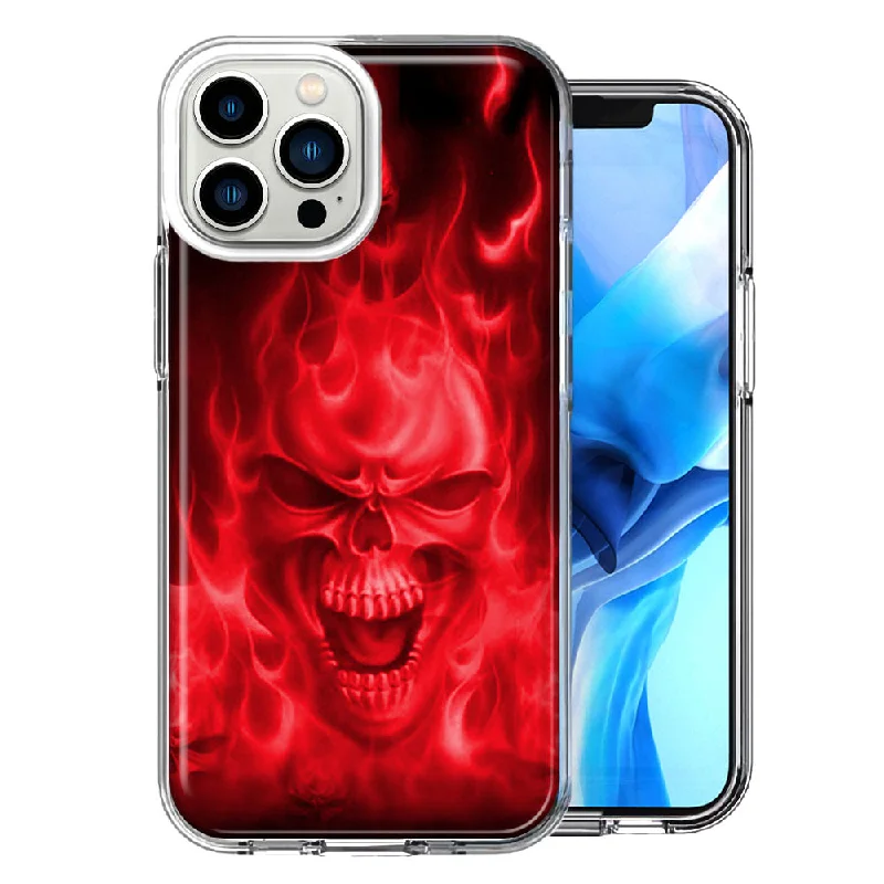 For Apple iPhone 15 Pro Red Flaming Skull Double Layer Phone Case Cover