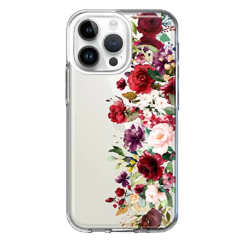 For Apple iPhone 15 Pro Red Summer Watercolor Floral Bouquets Ruby Flowers Design Hybrid Protective Phone Case Cover