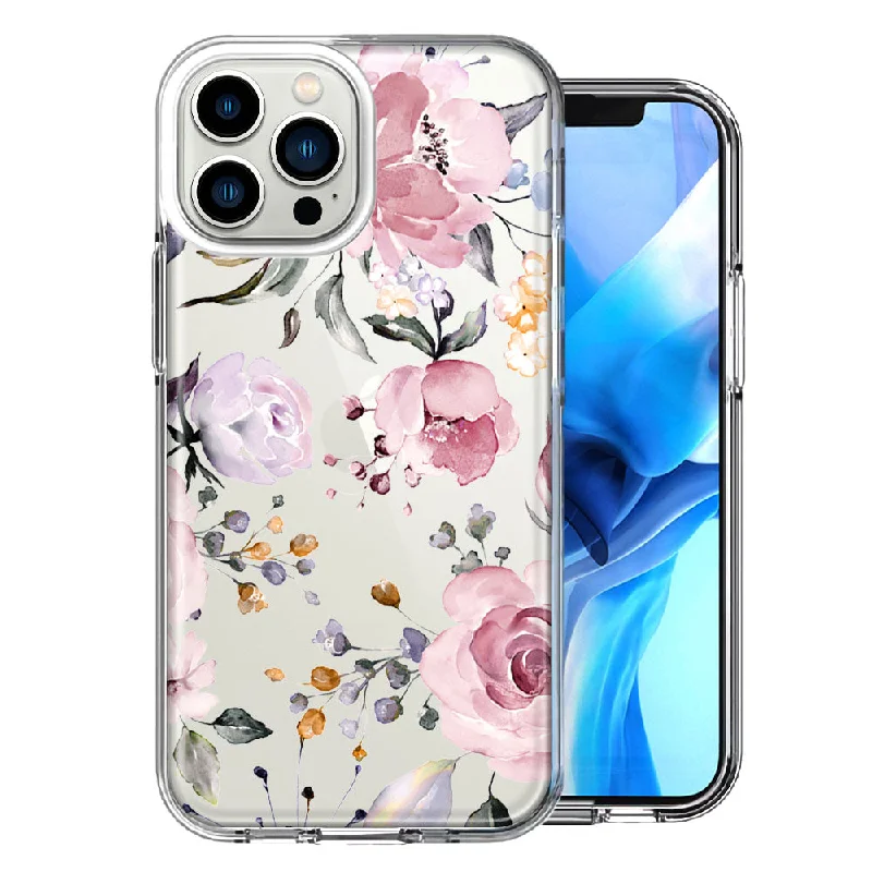 For Apple iPhone 15 Pro Soft Pastel Spring Floral Flowers Blush Lavender Design Double Layer Phone Case Cover