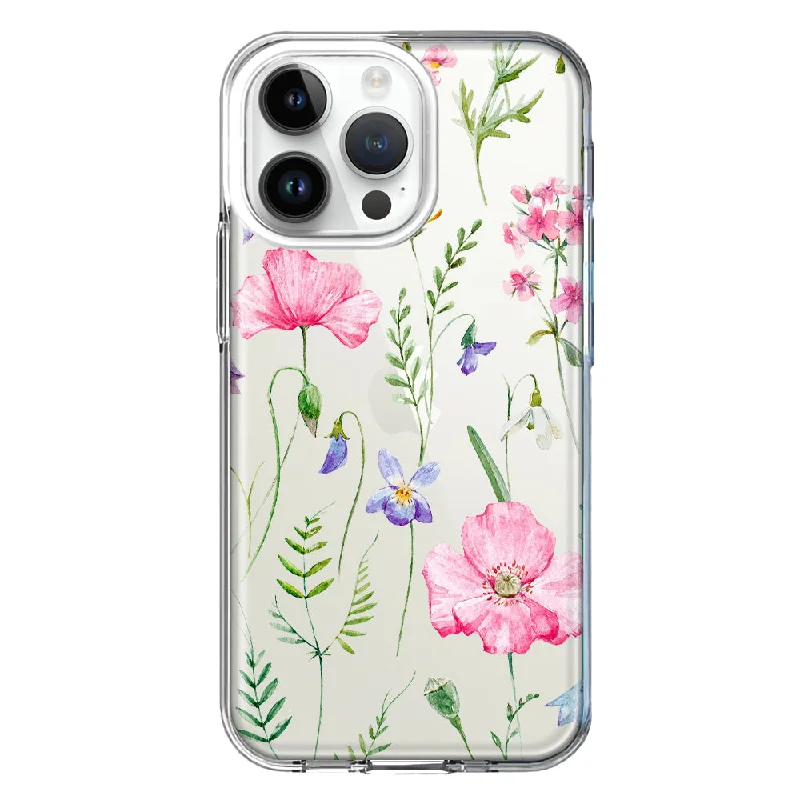 For Apple iPhone 15 Pro Spring Pastel Wild Flowers Summer Classy Elegant Beautiful Design Hybrid Protective Phone Case Cover