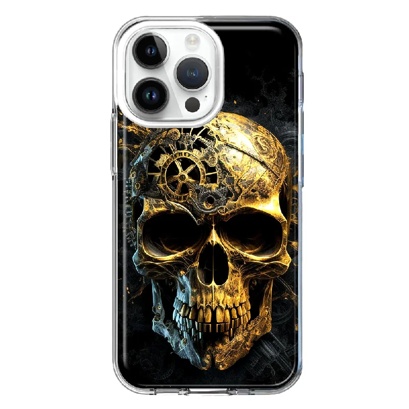 For Apple iPhone 15 Pro Steampunk Skull Science Fiction Machinery Double Layer Phone Case Cover