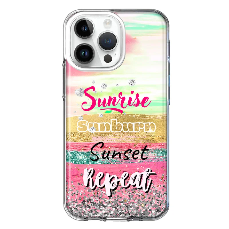 For Apple iPhone 15 Pro Summer Brush Strokes Sunrise Sunburn Sunset Repeat Design Hybrid Protective Phone Case Cover