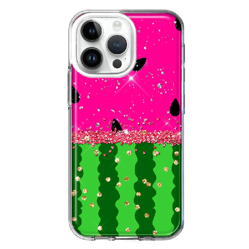 For Apple iPhone 15 Pro Summer Watermelon Sugar Vacation Tropical Fruit Pink Green Design Hybrid Protective Phone Case Cover