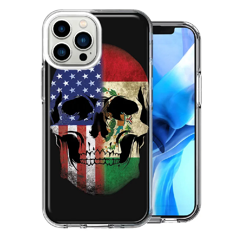 For Apple iPhone 15 Pro US Mexico Flag Skull Double Layer Phone Case Cover