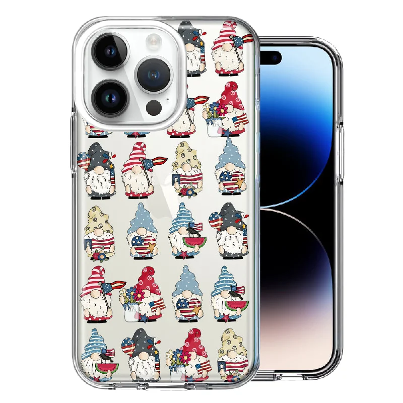 For Apple iPhone 15 Pro USA Fourth Of July American Summer Cute Gnomes Patriotic Parade Double Layer Phone Case Cover