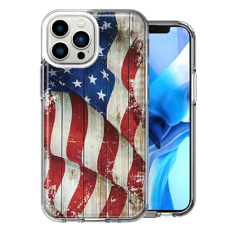 For Apple iPhone 15 Pro Vintage USA Flag Double Layer Phone Case Cover