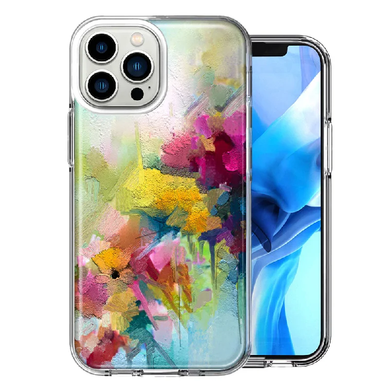 For Apple iPhone 15 Pro Watercolor Flowers Abstract Spring Colorful Floral Painting Design Double Layer Phone Case Cover