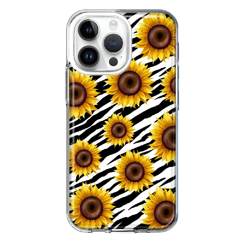 For Apple iPhone 15 Pro White Zebra Sunflowers Polkadots Double Layer Phone Case Cover