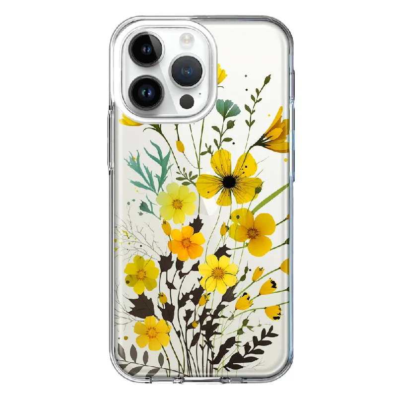 For Apple iPhone 15 Pro Yellow Summer Flowers Floral Hybrid Protective Phone Case Cover