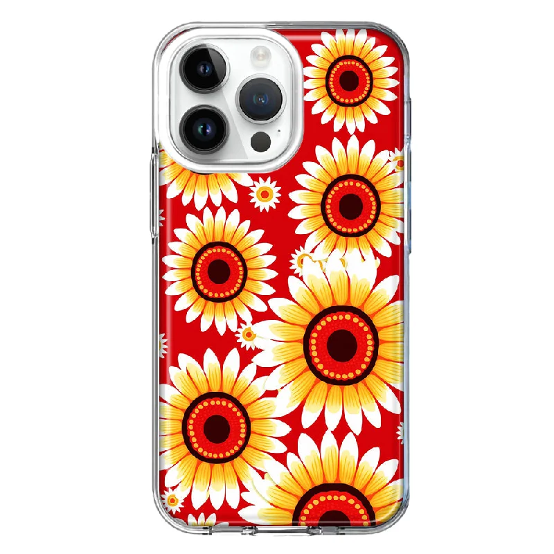 For Apple iPhone 15 Pro Yellow Sunflowers Polkadot on Red Double Layer Phone Case Cover