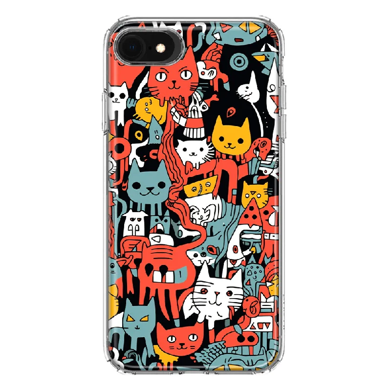 For Apple iPhone 6/7/8/SE 2020/SE 3 2022 Psychedelic Cute Cats Friends Pop Art Design Hybrid Protective Phone Case Cover